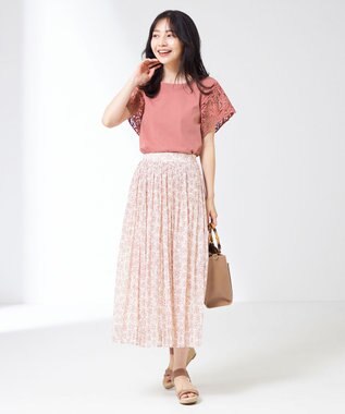 ANY SIS 【洗える】クリスタルプリーツフラワー スカート アイボリー系