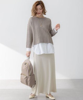 23区 【吸水速乾/防シワ】ジョーゼットサテン ナロー スカート ベージュ系