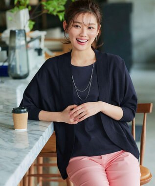 Tiaclasse 【UVケア・接触冷感】“あまラク” タックパフスリーブカットソートップス ネイビー