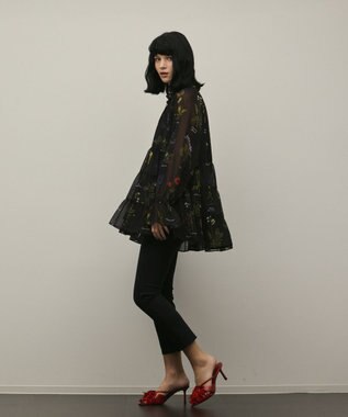 GRACE CONTINENTAL ボタニカルプリントチュニックトップ ブラック