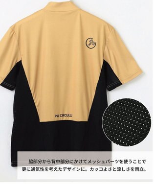 PW CIRCULUS 【吸水速乾 / UV遮蔽率96.3% UVカット / ストレッチ】【MEN】メッシュコンビモックネックT ゴルフ ベージュ系