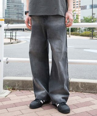 WEGO 【ウエスト調整可】バギーデニムパンツ