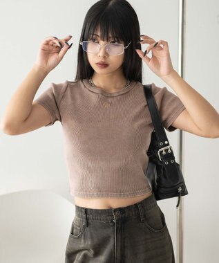 WEGO ヴィンテージウォッシュワンポイントリブT