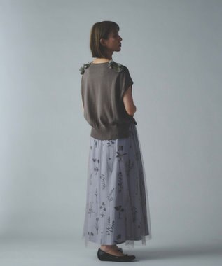 muuc 花モチーフ付きコットンニットプルオーバー グレー