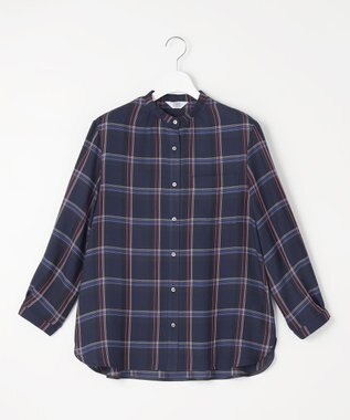 J.PRESS LADIES 【洗える】ハイツイストチェック バンドカラー ブラウス ネイビー系3