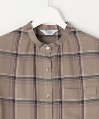 J.PRESS LADIES 【洗える】ハイツイストチェック バンドカラー ブラウス ベージュ系3