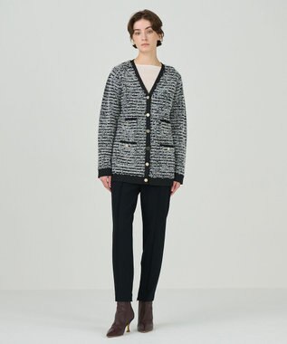 GRACE CONTINENTAL ツイードバイカラーニットカーディガン バイカラー