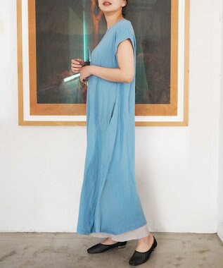 TOQUE 〈大草直子さんアドバイザー〉【天然素材】タンギスコットン天竺 ワンピース サックスブルー