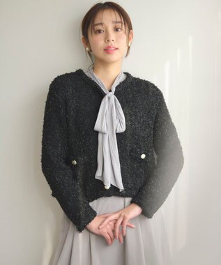 Feroux 【洗える】ミックスヤーンニット ジャケット ブラック系