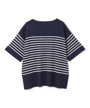 UNFILO L スゴ機能美 ハーフスリーブ ニット ネイビー×オフ