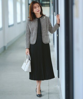 ANY SIS L ライトストレッチ ツイード ジャケット ネイビーシャンブレー