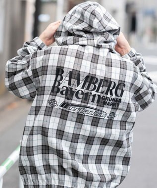WEGO 【ユニセックス着用ITEM/MLサイズ展開】チェックグラフィックZIPパーカー（LS） ホワイトチェック1