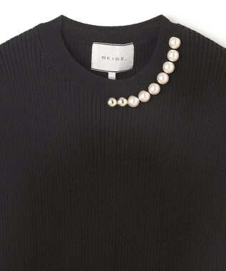 BEIGE， 【洗える・美人百花 4月号掲載】VINCA / パール付き半袖コットンリブニット Black