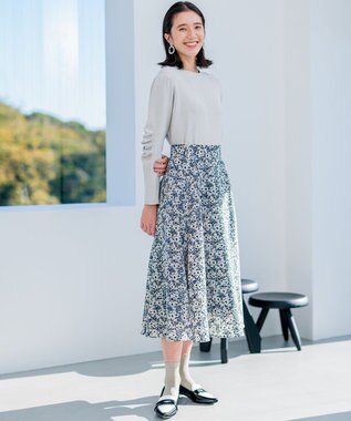 組曲 Elena フリルスリーブ ニットプルオーバー ライトグレー系