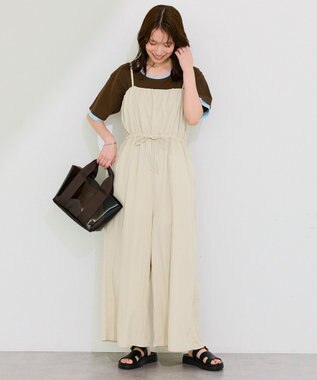 Green Parks 胸元バルーンワイドシルエットサロペット Light Beige