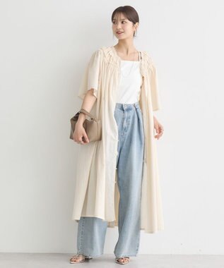 earth music&ecology ギャザーロングワンピース Ecru