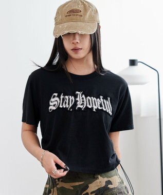 WEGO グラフィックサイドドロストショートT ブラック