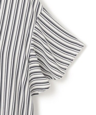 23区 【洗える】ランダムストライププリント キーネック ブラウス ホワイト系ストライプ