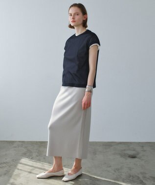 BEIGE， NADIA / 異素材ライン ストレッチニットスカート L.Taupe