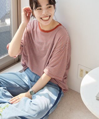 AMERICAN HOLIC シアーレトロボーダー半袖プルオーバー Terracotta