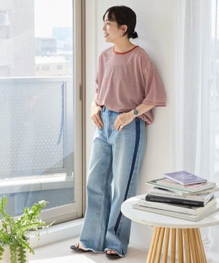 AMERICAN HOLIC シアーレトロボーダー半袖プルオーバー Terracotta