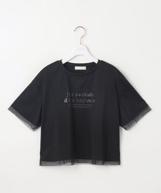 ANY SIS 【洗える】シアーチュールロゴ Tシャツ ブラック