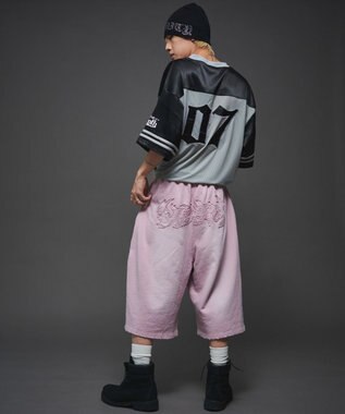 WEGO 【ユニセックス着用ITEM/ウエストゴム】ダメージアップリケショートパンツ ピンク