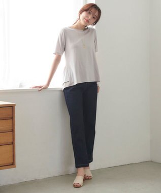 Feroux 【UVケア】バックペプラムチュニック Tシャツ グレージュ系