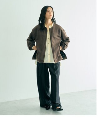 YECCA VECCA サイドプリーツノーカラーブルゾン Brown