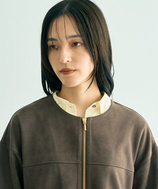 YECCA VECCA サイドプリーツノーカラーブルゾン Brown