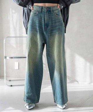 WEGO サイドラインワイドデニムパンツ デニム中濃加工色