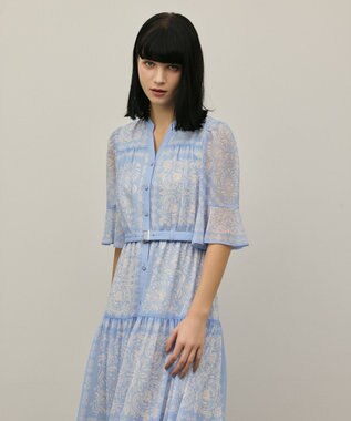 GRACE CONTINENTAL ペイズリーカレイドプリントワンピース ブルー