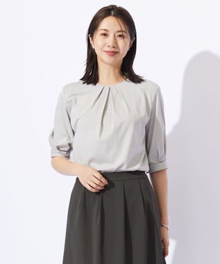 J.PRESS LADIES L チェックジャージー カットソー ベージュ×ホワイト系