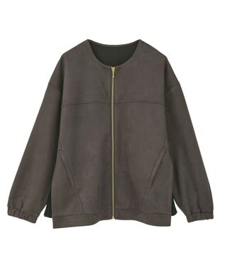 YECCA VECCA サイドプリーツノーカラーブルゾン Brown