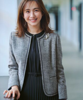 ANY SIS L ライトストレッチ ツイード ジャケット ネイビーシャンブレー