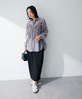 Green Parks 【WEB限定】ＳＥＴ２点フリルビスチェ＋シャツチュニックⅡ Charcoal Gray