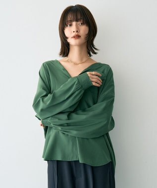 YECCA VECCA バックギャザーロングシャツ Green
