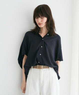 YECCA VECCA 【セットアップ可能】ストライプ柄シャツ Navy