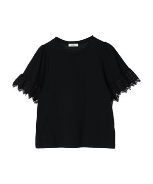 earth music&ecology 配色スカラップスリーブＴＥＥ Black