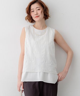 23区 【先行予約】シアーチェックレイヤード スリーブレス Tブラウス