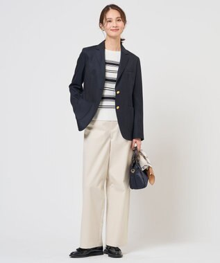 J.PRESS LADIES COTTON POLYESTER ボーダー ニット オフ×ネイビー系