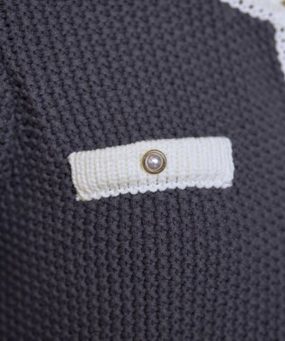 Tiaclasse 【洗える】ミドル丈配色ノーカラーニットジャケット チャコールグレー