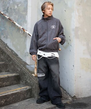 WEGO 【ユニセックス着用ITEM/MLサイズ展開】フェイクスウェードロゴスウィングトップ ブラック中濃色