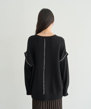 earth music&ecology 【洗濯機洗い可 / 選べる丈】アンチピリングC/A選べる丈配色ニット ブラック
