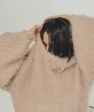 YECCA VECCA ラメシャギーボートネックニット Pink