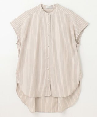 ANY 【洗濯機可】ラメストライプ半袖シャツブラウス グレー×オフストライプ