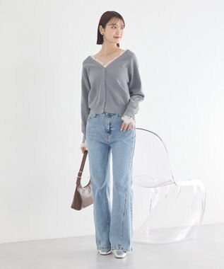 earth music&ecology レーストリムカーディガン Gray