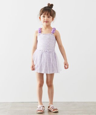ANY KIDS 花柄チュールワンピース水着 ラベンダー系