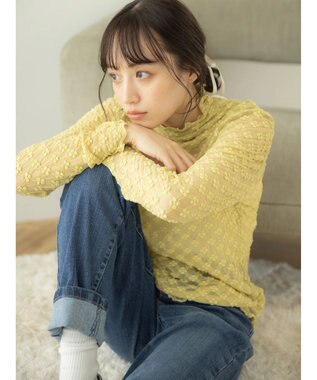 earth music&ecology ハイネックシアーフラワーインナー Yellow