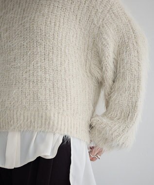 YECCA VECCA ラメシャギーボートネックニット Light Beige